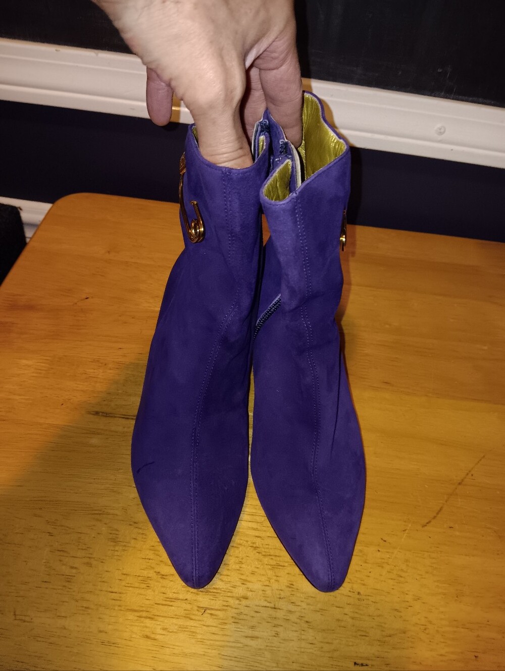 Versace Purple Pointed-Toe Suede Ankle Boots Size 35 1/2
